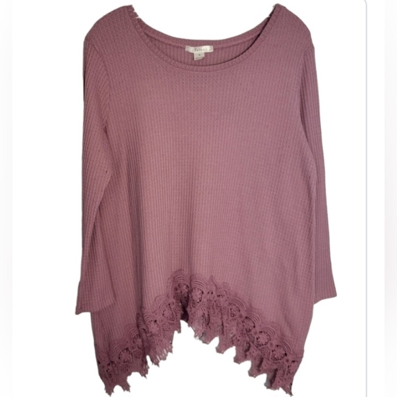 Teint Sweaters - Teint Pink Textured Sweater with Crochet Bottom Women's Size XL